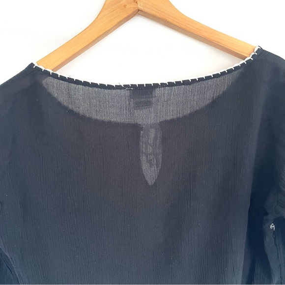 Vintage Hippie Shirt Black Embroidered Blouse long sleeve Kaaku 90s Boho - Picture 5 of 7